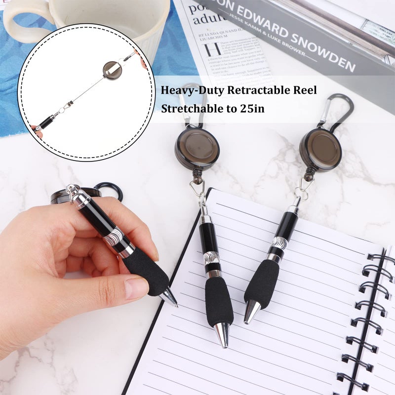 Eshylala 6 Pieces Black Carabiner Pens, Retractable Badge Reel Pens with Blue Ink, Lightweight and Durable - Image 3